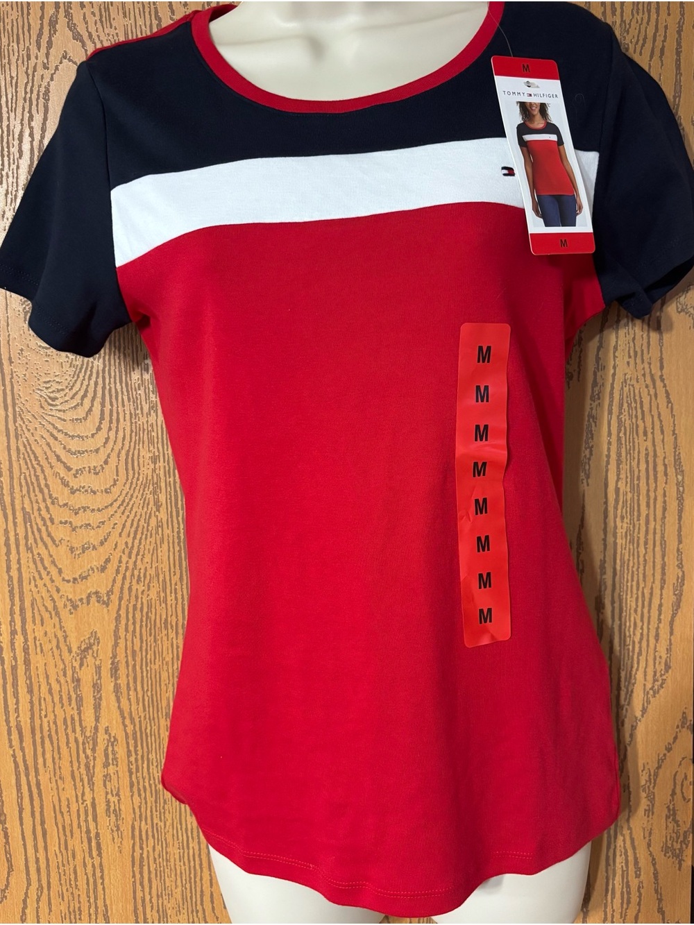 Tommy Hilfiger Red Navy White Short Sleeve Colorblock Top
